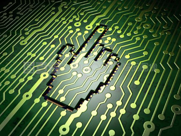 網(wǎng)絡(luò)開(kāi)發(fā)概念鼠標(biāo)光標(biāo)在電路板背景